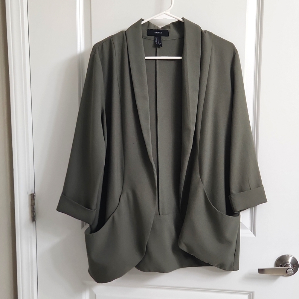 Forever 21 Shacket Olive Green Women's Open Front Lightweight Jacket Coat Sz M